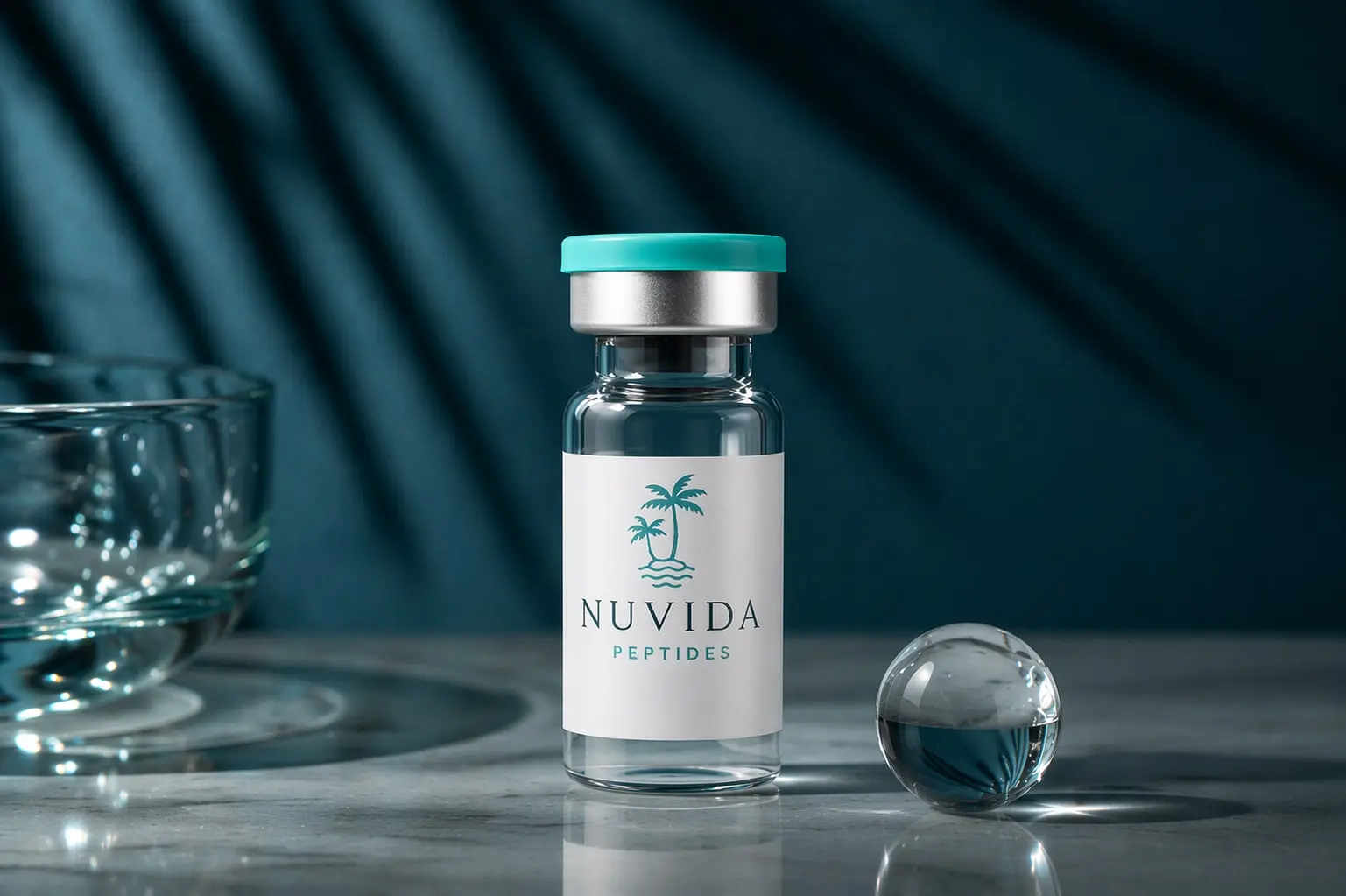 Official Nuvida vial in a dark scientific glass setting
