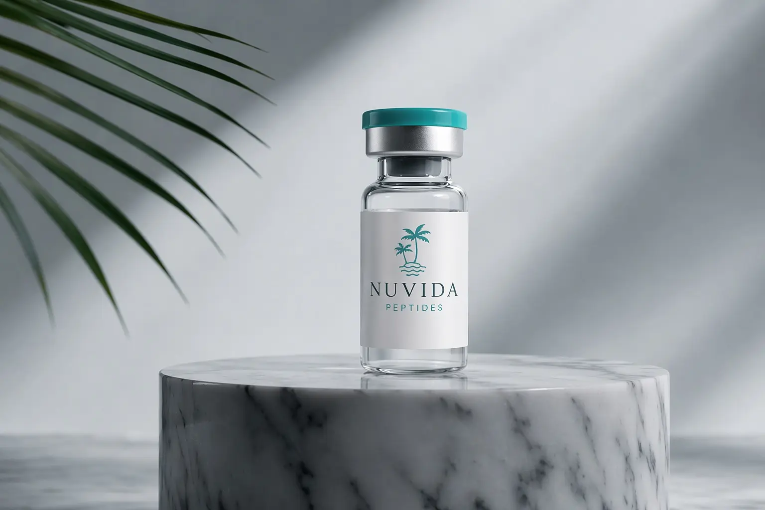 Official Nuvida vial in a bright editorial wellness setting
