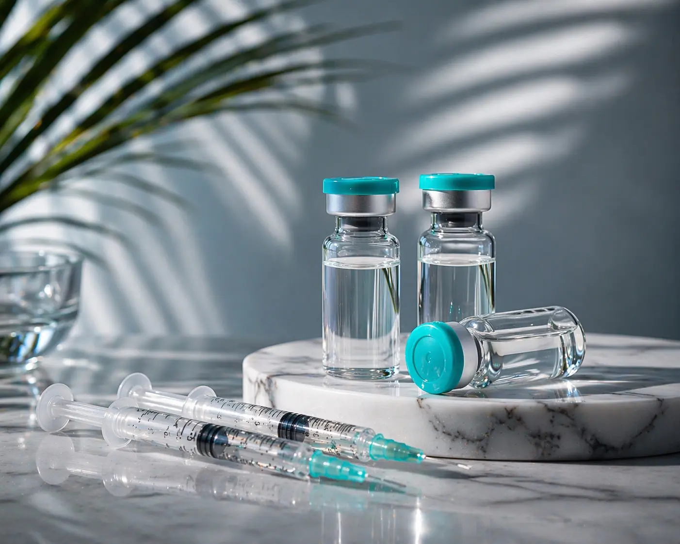 Official Nuvida peptide vial in a clinical marble setting