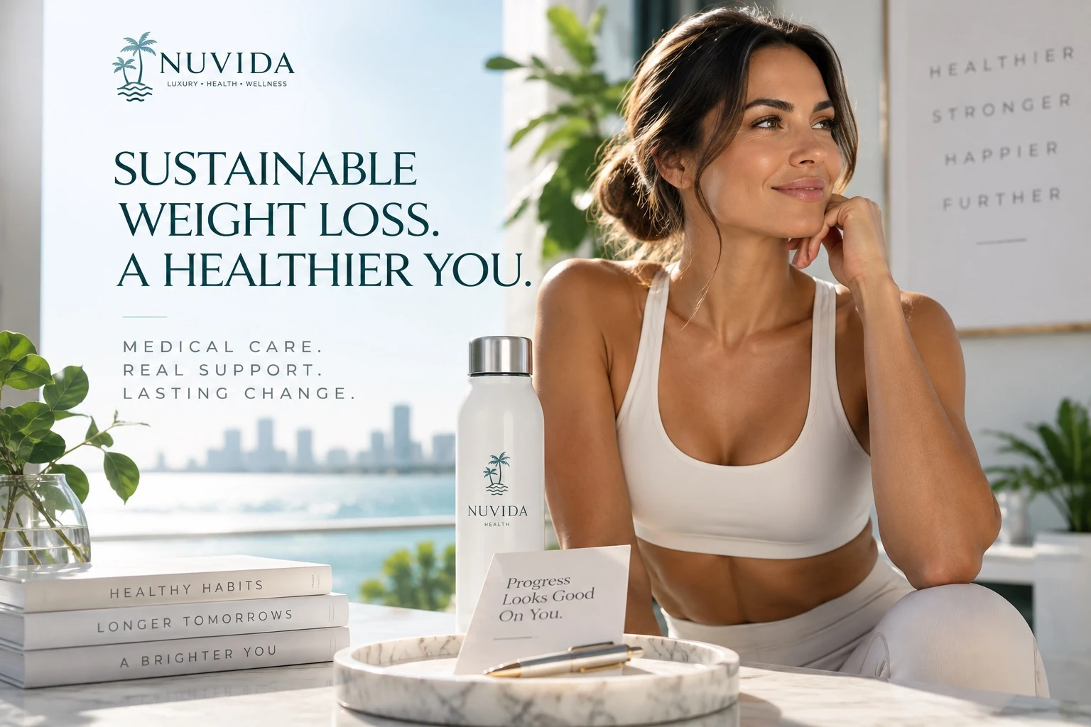 Nuvida Sustainable Weight Loss graphic: medical care, real support, lasting change